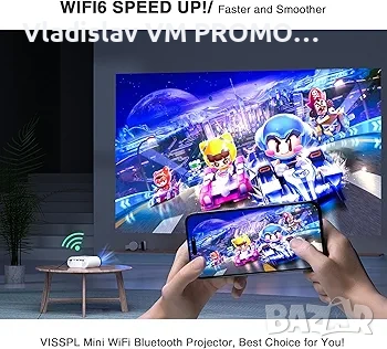 Мини проектор с WiFi и Bluetooth, VISSPL Full HD 1080P проектор, снимка 5 - Плейъри, домашно кино, прожектори - 54247457