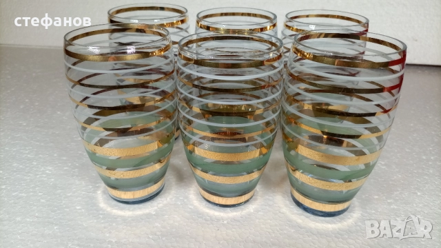 Разкошни ретро водни чаши, златни кантове, матирани кантове, 6 бр