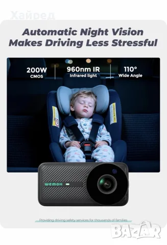 Нова WEMOH Dual камера за бебе в автомобил – 1080P IPS, 2 камери, нощно виждане, снимка 5 - Бебефони - 56248154