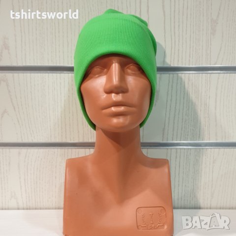 Нова дамска зимна шапка рипс с подгъв в неонов зелен цвят, снимка 3 - Шапки - 39332980