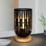 HHMTAKA Метална LED нощна лампа с дървена основа, черна, 22 см, снимка 2