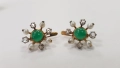 Златни обеци с диаманти , хризопрас и перли , снимка 3