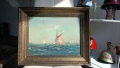 Стара картина , морски пейзаж с маслени бои върху платно в дървена рамка. , снимка 7