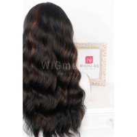 Дълга черна на вълни със светлокестеняви кичури, с бретон перука Лена, снимка 8 - Аксесоари за коса - 31543746