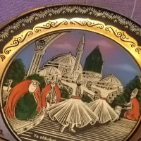 Mevlana Celaleddin Rumi Мевляна на фона на църква в Анадола чиния за стена медна фи 14см, снимка 4 - Декорация за дома - 42792488
