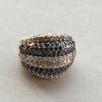 Масивен сребърен пръстен с бели и черни цирконий, снимка 2 - Пръстени - 38599811