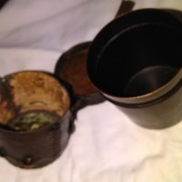Метална медна чашка с обвивка естествена кожа с инкрустации от соца винтидж, снимка 9 - Колекции - 29428594