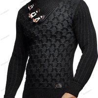 Нов модерен мъжки пуловер с копчета и широка яка, 3цвята - 023, снимка 3 - Пуловери - 42926991