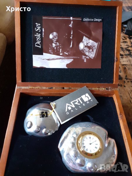 часовник и преспапие дизайнерски ръчна изработка, антикварен уникат, АRT GALLERY, снимка 1