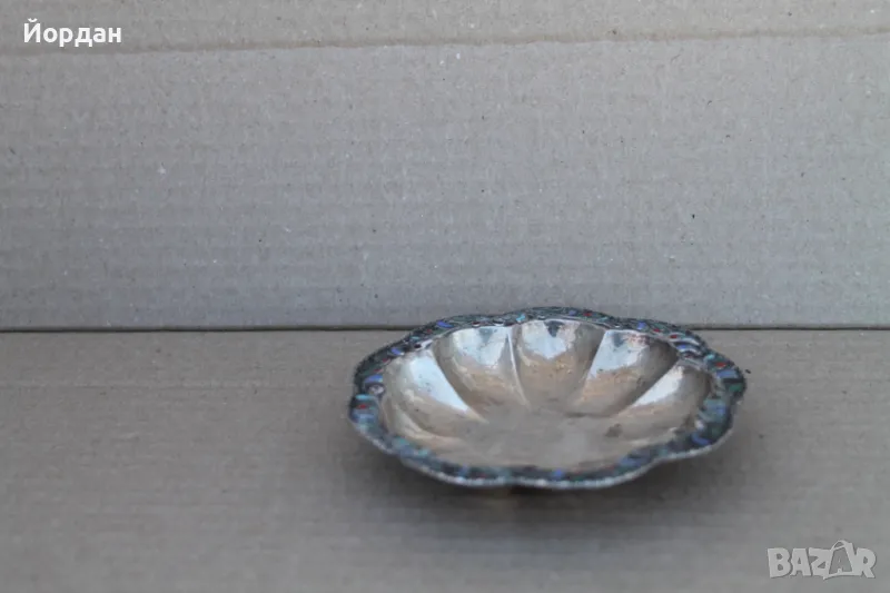 Сребърна чинийка/поднос с емайл, снимка 1