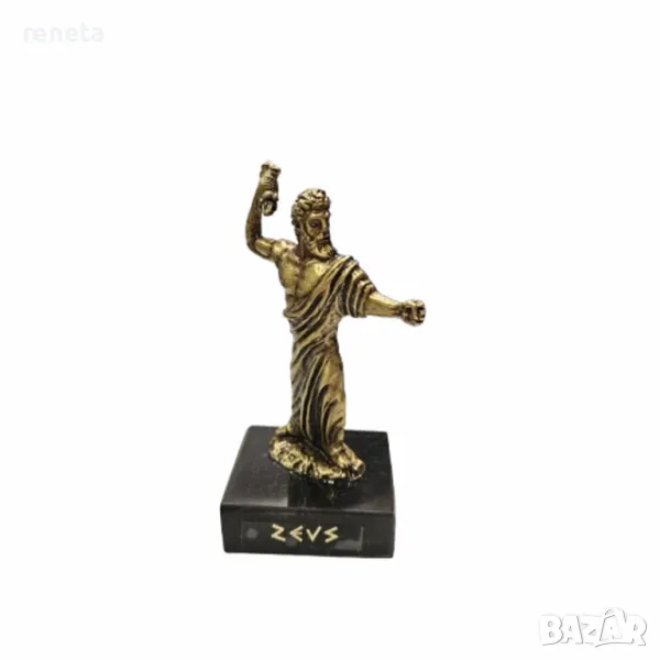 Статуетка Зевс, Метална, Мраморна основа, Златист, 9 см, снимка 1