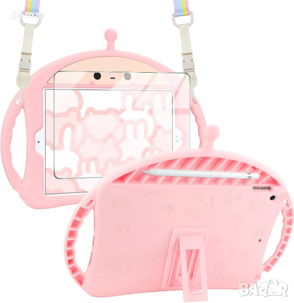 Aolcev Калъф с протектор за екран за iPad 9-то поколение 10.2 инча 2021/2020, розов, детски, снимка 1