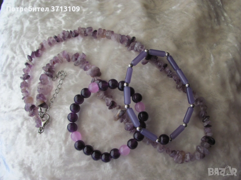Комплект гривни и колие - аметист, снимка 1