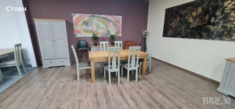 ПРОМОЦИЯ!!!Нова дървена разтегателна трапезна маса от дъб с шест стола, снимка 1