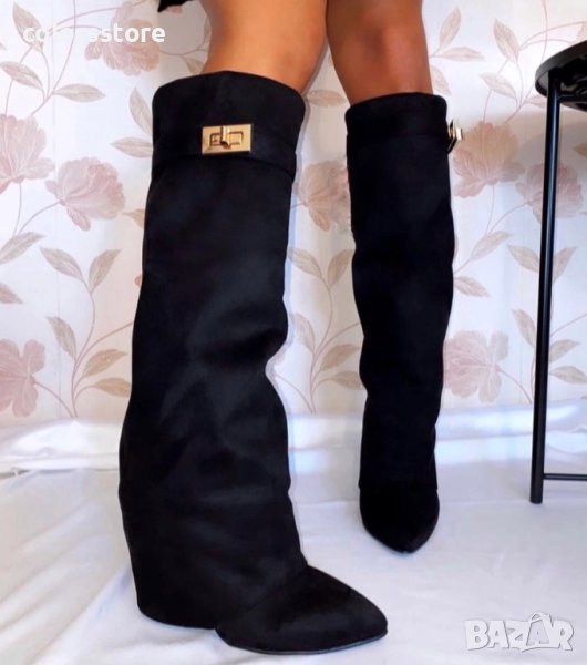 Ботуши на платформа - черен велур - K-40, снимка 1