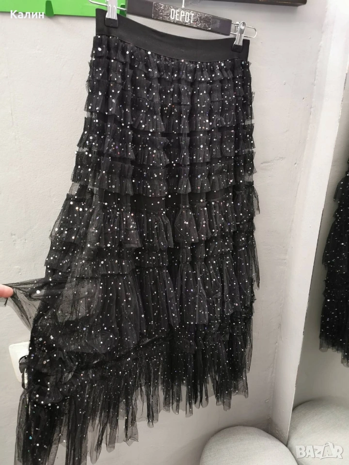 Дамска пола черен тюл с холограмни пайети - 33€, снимка 1