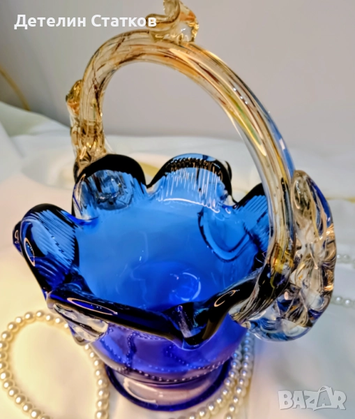 Ретро Стъклена кошничка Мурано за колекционери, снимка 1