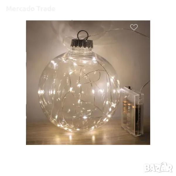 Прозрачна коледна топка Mercado Trade, 35 LED светлини, 15см, снимка 1