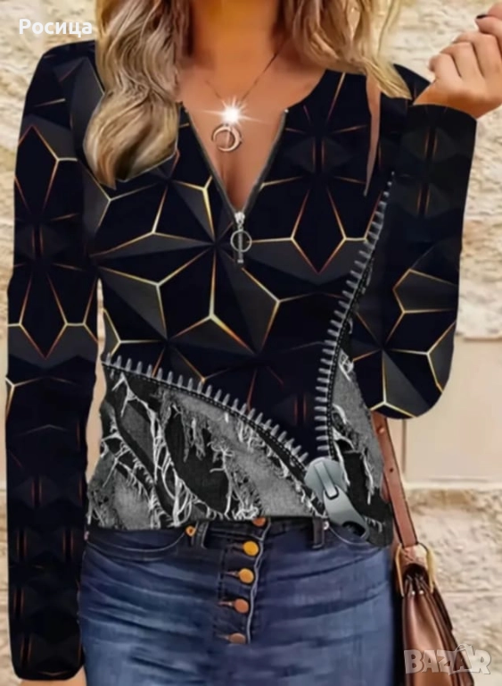 Дамска блуза с дълъг ръкав размер 1ХЛ има разтегливост нова , снимка 1