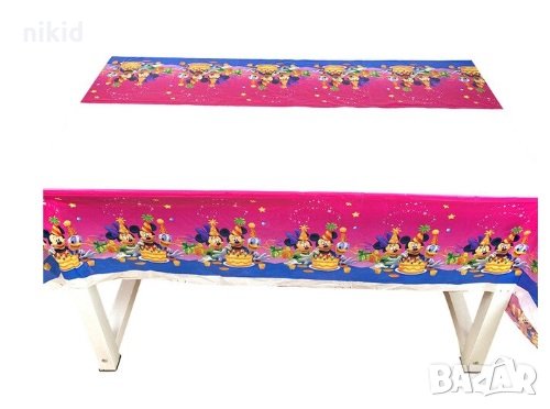 Мики Мини Маус и Доналд Дък цикламена  найлонова покривка за парти рожден ден, снимка 1