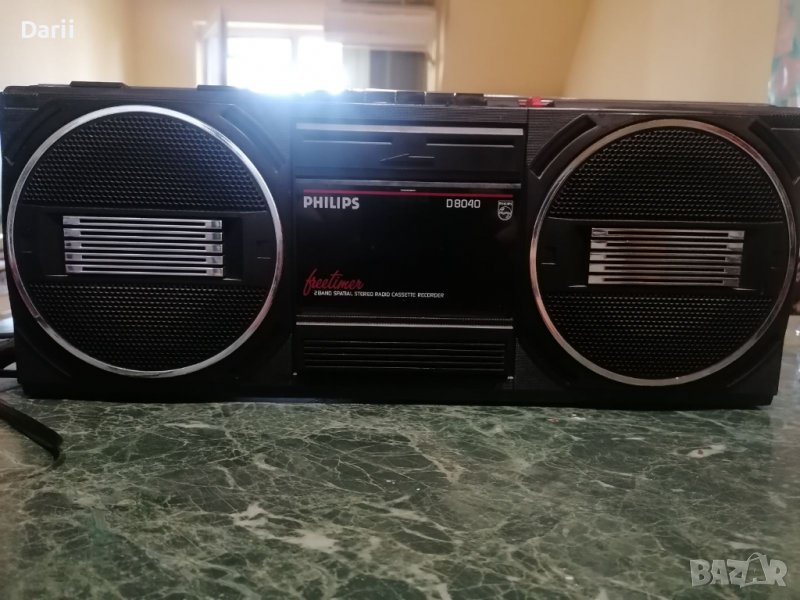 Vintage Black PHILIPS D8040 AM FM Stereo Radio Cassette Boombox, снимка 1