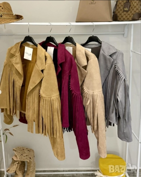 🍁Късо велурено яке с ефектни ресни , снимка 1