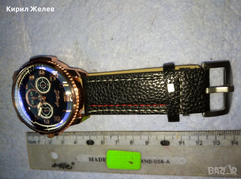 КРАСИВ СТИЛЕН КВАРЦОВ МЪЖКИ РЪЧЕН ЧАСОВНИК с КАИШКА - РАБОТЕЩ 14660, снимка 1