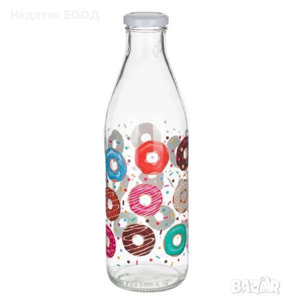 Прозрачна стъклена бутилка с дизайн на понички, 1л., снимка 1