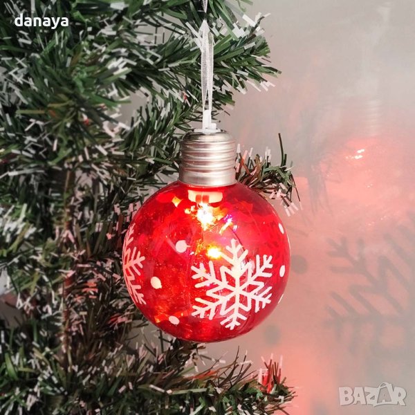 4255 Светеща коледна топка за украса на елха, 8см, снимка 1