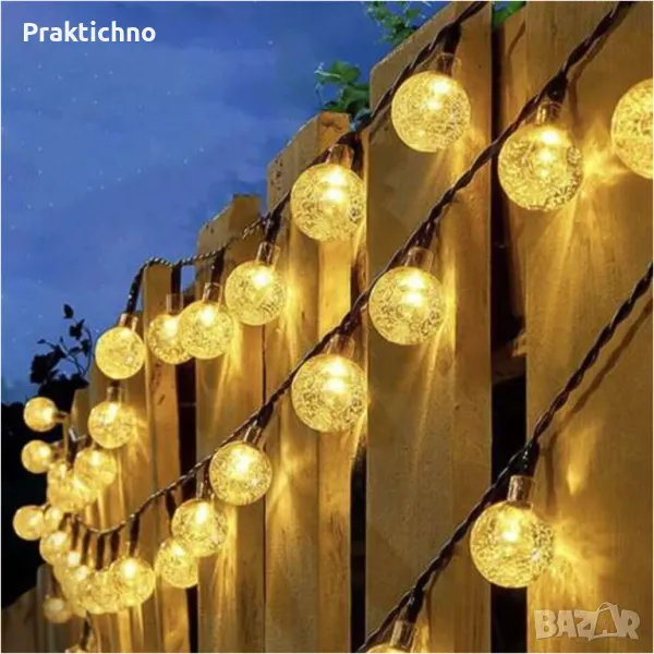Декоративна дълга 12 метра соларна гирлянда – 100 лампи ЛЕД осветление, снимка 1