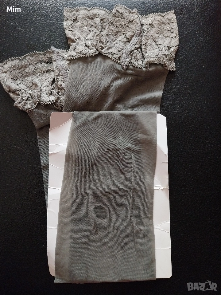 Чорапи ликра с дантела светло сиво  , снимка 1