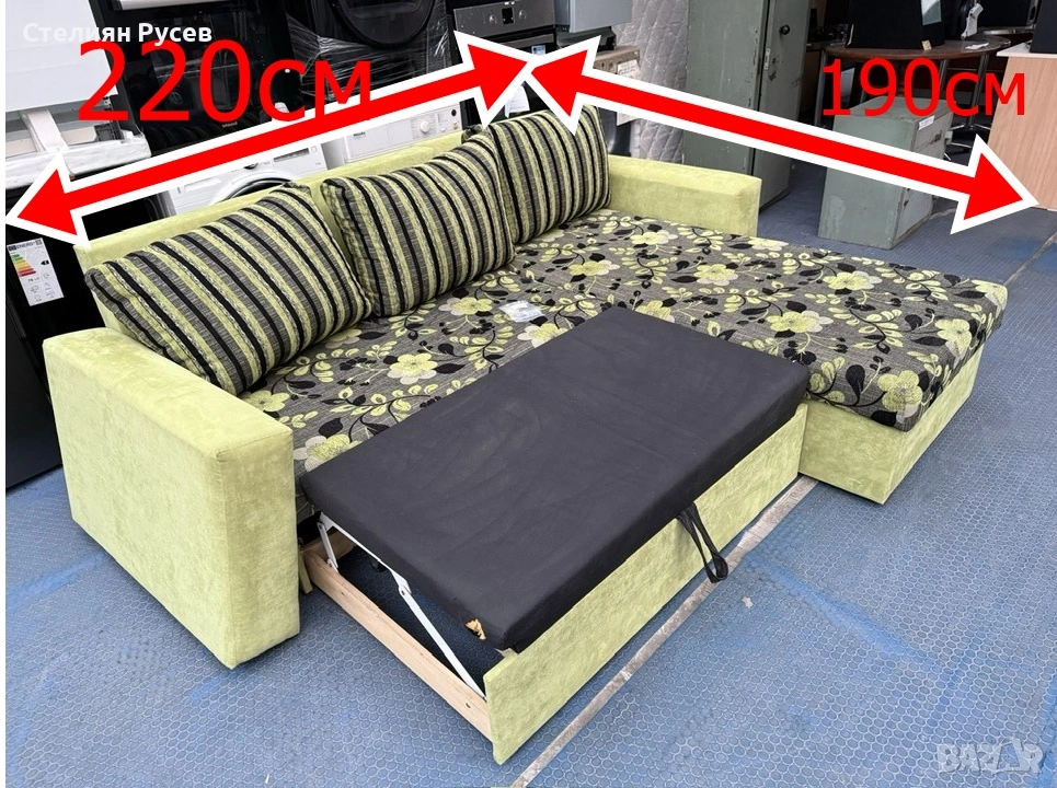 0412  ъглов холов разтегалтелен диван 220/190 см -цена 322лв или  164.64 евро   d+ - разтегателен с , снимка 1