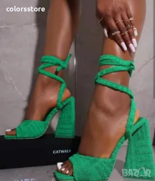 Сандали на ток - зелени - HL100, снимка 1