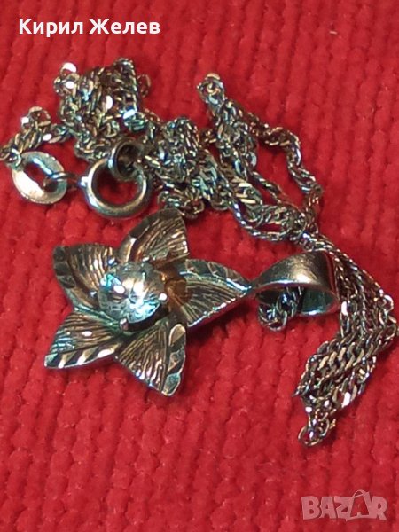 ИЗЯЩНО СРЕБЪРНО КОЛИЕ с ФЛОРАЛЕН СРЕБЪРЕН МЕДАЛЬОН СРЕБРО 925 с ЦИРКОН с БРИЛЯНТЕН ФАСЕТ 34381, снимка 1