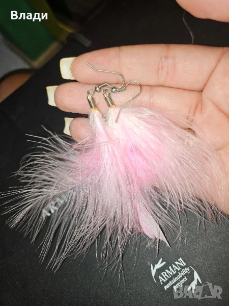 розови пера обеци , снимка 1
