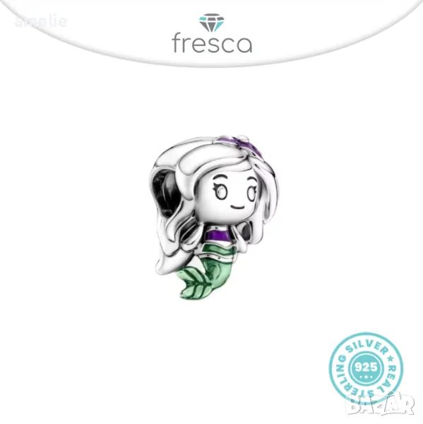 Талисман Fresca по модел тип Pandora с печат S925 Disney Ariel Little Mermaid. Колекция Amélie, снимка 1