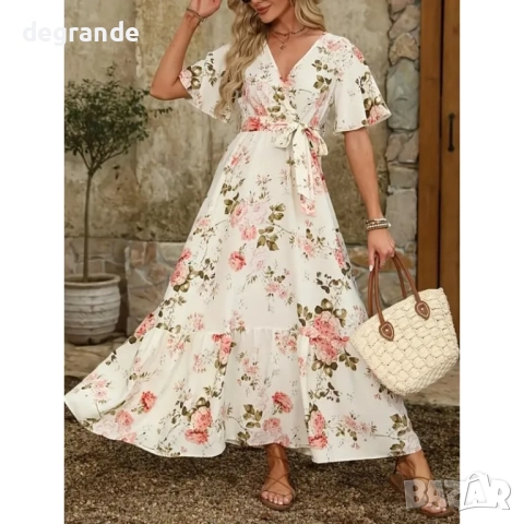 Разкроена рокля на цветя с ръкав камбана модел прегърни ме, снимка 2 - Рокли - 51611049