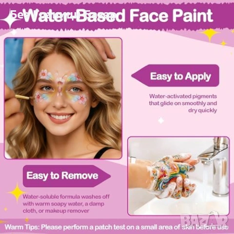 Нов детски Комплект за рисуване на лице тяло 42 цвята с шаблони и четки, снимка 5 - Козметика за деца - 54233846