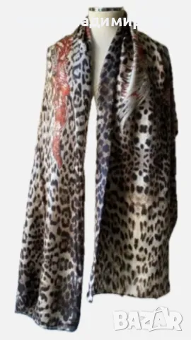 Леопардов шал от 100 % коприна в кафявата гама, снимка 5 - Шалове - 48586386