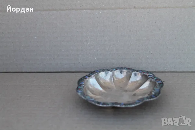 Сребърна чинийка/поднос с емайл