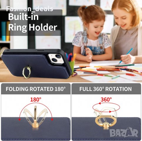 Нов кожен Калъф Кейс Гръб за защита телефон iPhone 14 Plus / 14 Pro Max със стойка пръстен Айфон, снимка 6 - Калъфи, кейсове - 38306987