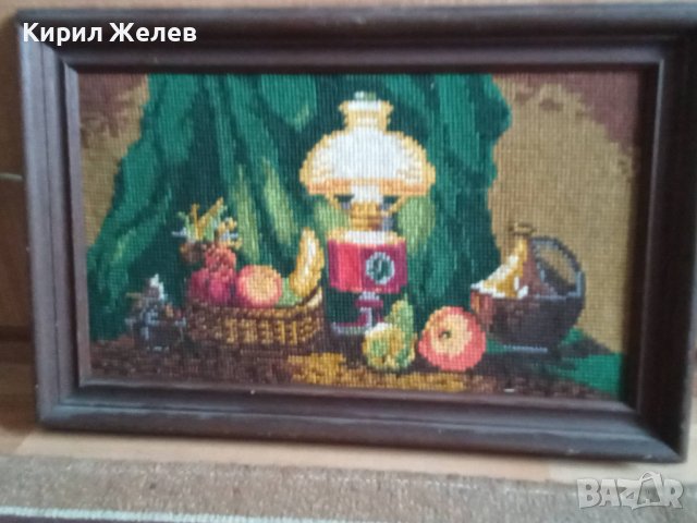 СТАР ГОБЛЕН НАТЮРМОРТ ПРАЗНИЧНА ТРАПЕЗА ГЕРМАНИЯ в ДЪРВЕНА РАМКА 30914