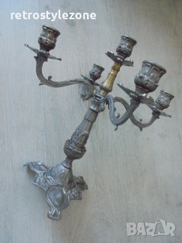 № 8241 Стар свещник в бароков стил  , снимка 5 - Антикварни и старинни предмети - 51609734