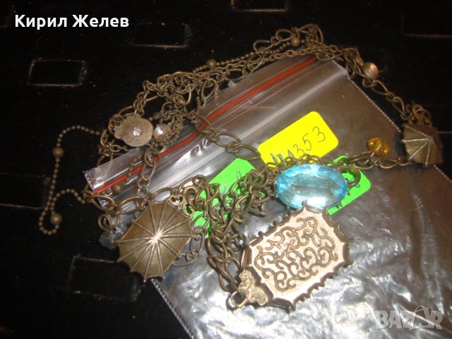 ВИНТИДЖ БРОНЗОВ ГЕРДАН КОЛИЕ МЕДАЛЬОН с ГОЛЯМ ФАСЕТИРАН СИН КРИСТАЛ 41353, снимка 5 - Колиета, медальони, синджири - 30568639