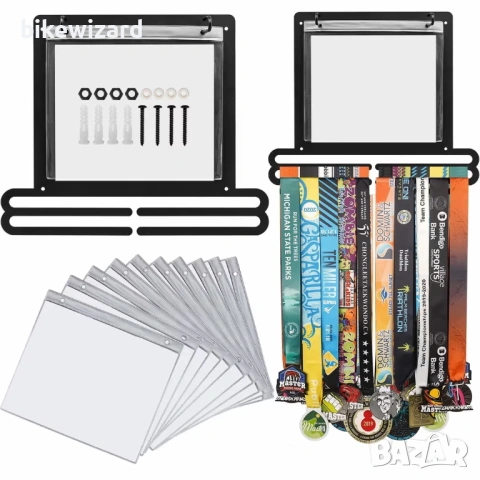 Стенен стелаж за медали и номера, за бегачи, лесен за окачване НОВО