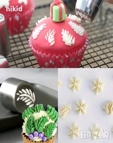 4 бр коледни елха бор снежинка накрайник пош шприц руска дюза за украса декор торта фондан шоколад , снимка 5 - Аксесоари за кухня - 48068393