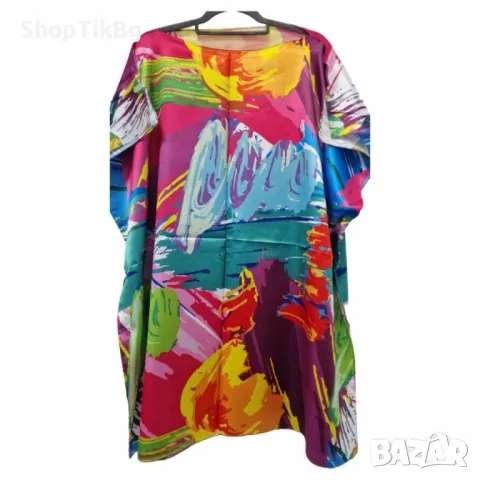 Лятна плажна туника от коприна, с артистични и морски десени, снимка 4 - Туники - 49910088