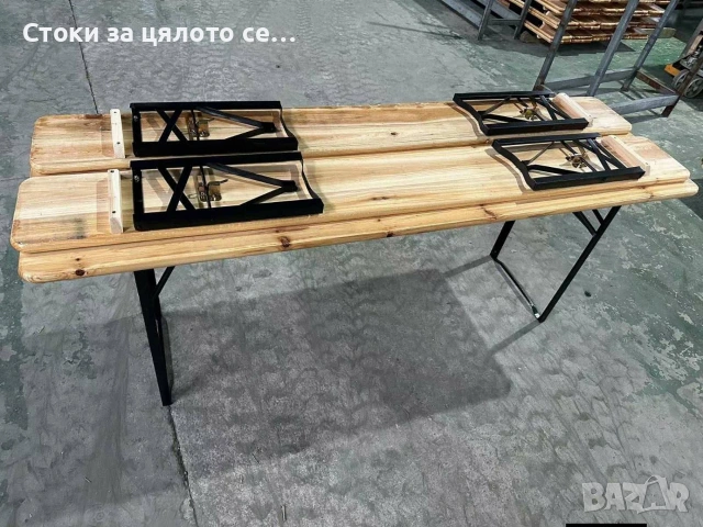 Сгъваем комплект градинска маса с 2 пейки - От чамово дърво, снимка 2 - Градински мебели, декорация  - 54145397