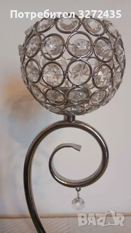 Красив и стилен свещник с кристали, снимка 2 - Други - 49629243