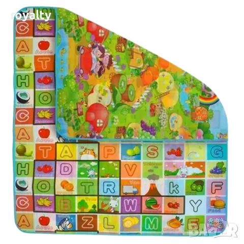 Двулицево детско килимче, Топлоизолиращо. 120х180 см и дебелина 0.5 см "Учи английски"